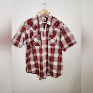 Ely Cattleman Men's XL Plaid Western Pearl Snap Casual Short Sleeve Shirt
